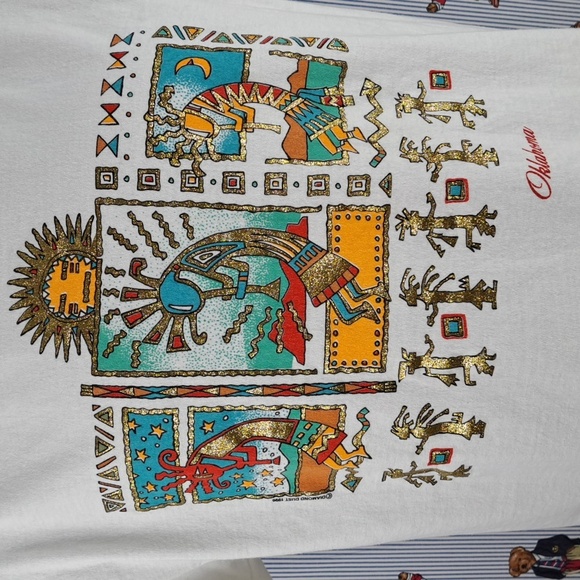 Vintage Oklahoma western Native American dancing art graphic LG white t-shirt - Picture 3 of 6
